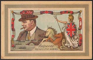 1914-1918 Great Britain, Pro-Military Propaganda, 'Britannia Rules the Waves', WWI Caricature Postcard