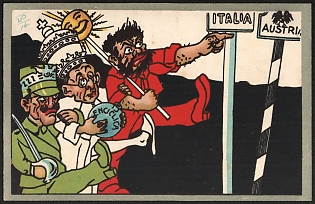 1914-1918 Italy, Anti-Antanta Propaganda, 'Italy Austria', WWI Caricature Postcard