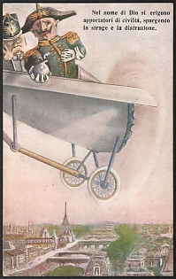 1914-1918 Italy, Anti-Antanta Propaganda, 'In the Name of God, Bringers of Civilization are Erected, Spreading Slaughter and Destruction', WWI Caricature Postcard