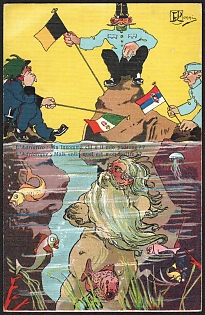 1914-1918 Italy, Anti-Antanta Propaganda, 'The Adriatic but in Short, Who is My Master Adriatic but Finally Who is My Shepherd', WWI Caricature Postcard