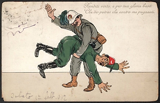 1914-1918 Italy, Anti-Turkish Propaganda, 'Surrender Yourself, and for Your Glory Let it be Enough What You Can Say That You Fought Against Me', WWI Caricature Postcard
