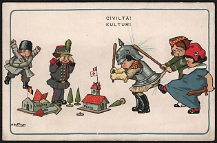 1914-1918 Norway, Anti-Germany Propaganda, 'Civilization! Kultur!', WWI Caricature Postcard