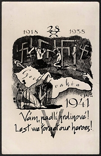 1939-1945 Czechoslovakia, Anti-Germany (Anti-Nazi) Propaganda, 'To You, Bladed Heroes! Lest We Forget Our Heroes!', WWII Caricature Postcard