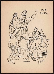 1939-1945 France, Anti-Germany (Anti-Nazi) Propaganda, 'His Dream', WWII Caricature Postcard