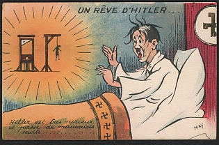 1939-1945 France, Anti-Germany (Anti-Nazi) Propaganda, 'A Dream of Hitler', WWII Caricature Postcard