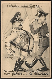 1939-1945 France, Anti-Germany (Anti-Nazi) Propaganda, 'Gas Alert', WWII Caricature Postcard