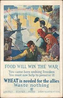 1939-1945 France, Pro-United States Propaganda, 'Food Will Win the War', WWII Caricature Postcard