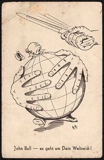 1939-1945 Germany, Anti-Great Britain Propaganda, 'John Bull it's about Your World Empire!', WWII Caricature Postcard