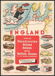 1939-1945 Germany, Anti-Great Britain Propaganda, 'England Moved from Scandinavia, Holland, Belgium and the Baltic States', WWII Caricature Postcard