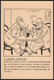 1939-1945 Germany, German Emabassy in Lisbon, Anti-Allies Propaganda, 'The Great Offensive', WWII Caricature Postcard