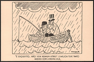 1939-1945 Germany, German Emabassy in Lisbon, Anti-Allies Propaganda, 'It's Exquisite... Don't Come Back! and Wilson Had Such Success with the Same Bait', WWII Caricature Postcard
