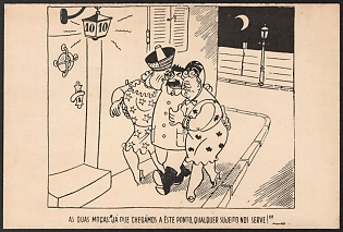 1939-1945 Germany, German Emabassy in Lisbon, Anti-Allies (Anti-Soviet Russia) Propaganda, 'The Two Girls Since We Have Reached this Point, Any Subject Will Fit Us!', WWII Caricature Postcard
