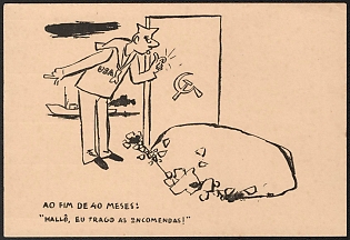 1939-1945 Germany, German Emabassy in Lisbon, Anti-Allies (Anti-Soviet Russia) Propaganda, 'After 40 Months Hallo, I Bring the Orders!', WWII Caricature Postcard