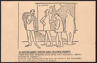 1939-1945 Germany, German Emabassy in Lisbon, Anti-Allies (Anti-United States) Propaganda, 'Americans Make a Second Front', WWII Caricature Postcard