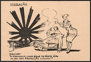 1939-1945 Germany, German Emabassy in Lisbon, Anti-Allies (Anti-United States) Propaganda, 'Oh Franklin, it's Like You Stand in the Sun without Any Protection', WWI Caricature Postcard