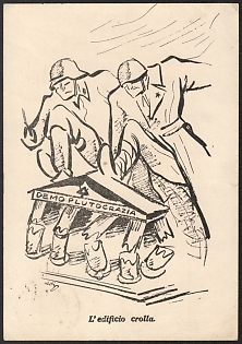 1939-1945 Italy, Anti-Soviet Propaganda, 'The Building Collapses', WWI Caricature Postcard