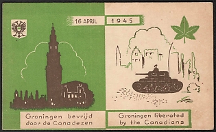 1939-1945 Netherlands, Anti-Germany (Anti-Nazi) Propaganda, 'Groningen Liberated by the Canadians. Groningen Liberated by the Canadians', WWII Caricature Postcard