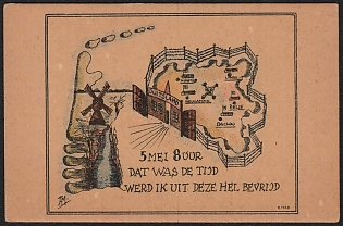 1939-1945 Netherlands, Anti-Germany (Anti-Nazi) Propaganda, 'May 5 8am That Was the Time I Was Freezed From this Hell', WWII Caricature Postcard