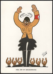 1939-1945 Netherlands, Anti-Germany (Anti-Nazi) Propaganda, 'Hail to You in the Wreath of Victory', WWII Caricature Postcard