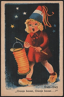 1940-1945 Netherlands, Anti-War Propaganda, 'Orange Above, Orange Above', WWII Caricature Postcard