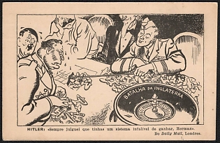 1939-1945 Portugal, Anti-Germany (Anti-Nazi) Propaganda, 'Hitler 'I Always Thought You Had an Infallible System for Winning, Herman'', WWII Caricature Postcard