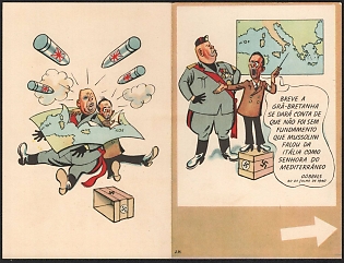 1939-1945 Portugal, Anti-Germany (Anti-Nazi) Propaganda, 'Great Britain Will Soon Realize that it was Not Without Foundation that Mussolini Speaked of Italy as Lady of the Mediterra', WWII Caricature Postcard