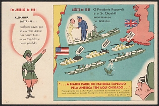 1939-1945 Portugal, Anti-Germany (Anti-Nazi) Propaganda, 'In January 1941 Germany Brag... Any Ship that Crosses in Front of Our Torpedo Tubes is a Lost Ship', WWII Caricature Postcard