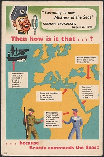 1939-1945 Portugal, Anti-Germany (Anti-Nazi) Propaganda, 'Germany is Now Mistress of the Seas', WWII Caricature Postcard