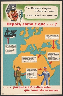 1939-1945 Portugal, Anti-Germany (Anti-Nazi) Propaganda, 'Germany is Now Master of the Seas', WWII Caricature Postcard
