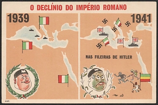 1939-1945 Portugal, Anti-Germany (Anti-Nazi) Propaganda, 'The Decline of the Roman Empire', WWII Caricature Postcard