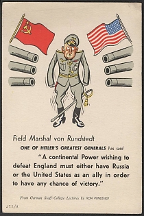 1939-1945 Portugal, Anti-Germany (Anti-Nazi) Propaganda, 'Field Marshal von Rundstedt', WWII Caricature Postcard