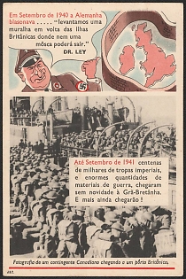 1939-1945 Portugal, Anti-Germany (Anti-Nazi) Propaganda, 'In September 1940, Germany Boasted. We Built a Wall around the British Isles from Which Not a Fly Could Leave', WWII Caricature Postcard