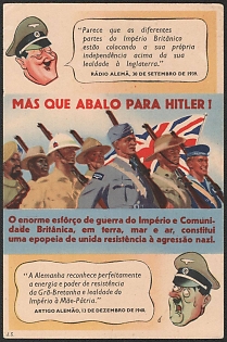 1939-1945 Portugal, Anti-Germany (Anti-Nazi) Propaganda, 'What a Shock for Hitler!', WWII Caricature Postcard