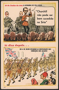 1939-1945 Portugal, Anti-Germany (Anti-Nazi) Propaganda, 'June 10, 1941 Germany Says on the Radio', WWII Caricature Postcard