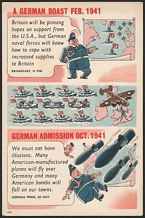 1939-1945 Portugal, Anti-Germany (Anti-Nazi) Propaganda, 'The German Boast Feb. 1941', WWII Caricature Postcard