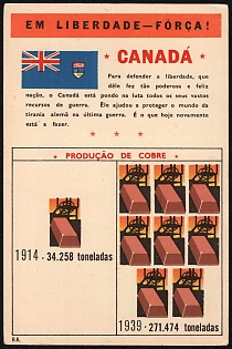 1939-1945 Portugal, Pro-Allies Propaganda, 'Freedom - Force!', WWII Caricature Postcard