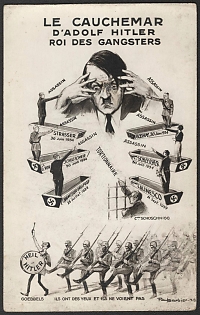 1939-1945 United States, Anti-Germany (Anti-Nazi) Propaganda, 'The Nightmare of Adolf Hitler King of the Gangsters', WWII Caricature Postcard
