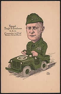 Netherlands, Anti-Military Propaganda, 'General Dwight D. Eisenhower U. S. A. Commander in Chief Western Allied Forces', Post War Caricature Postcard