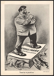 Portugal, Anti-Soviet Propaganda, 'Theory and Practice', Post War Caricature Postcard