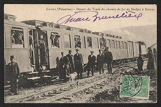 XIX-XX ct 'Caiffa (Palestine) - Departure of the Hejaz Railway Train from Damascus' Illustrated Postcard