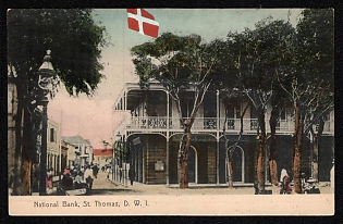 XIX-XX ct 'National Bank, St. Louis. Thomas, D.v.i.' Illustrated Postcard