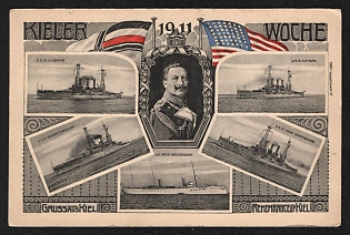 1911 Germany 'The American Squadron in Kiel' World War I Propaganda Postcard