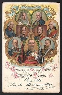 1901 Germany 'Finning A. D. 200th Anniversary of the Kingdom of Prussia' World War I Propaganda Postcard