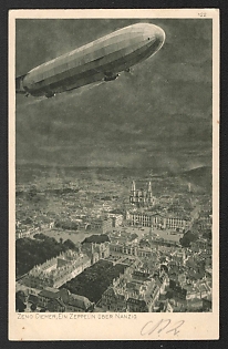 1915 Germany 'Zeno Diemer, a Zeppelin over Nanzig' World War I Propaganda Postcard