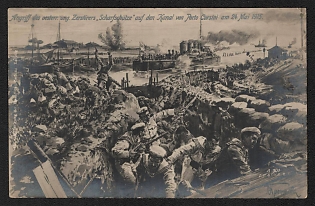 1915 Germany 'Attack by the Austrian Hungarian Destroyer 'Sniper' on the Porto Corsini Canal on May 24, 1915' World War I Propaganda Postcard