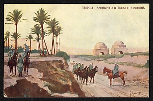 1914-1918 Italy 'Tripoli Artillery and the Tombs of Karamanli' World War I Propaganda Postcard