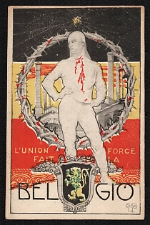 1914-1918 Italy 'The Union Force Fait in Belgium' World War I Propaganda Postcard