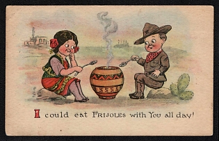 1914 United States 'I Could Eat Frijoles with You All Day!' World War I Propaganda Postcard