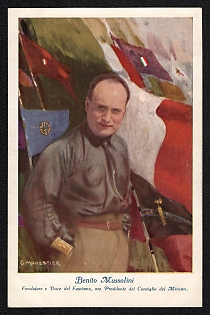 1939-1945 Italy Fascist 'Benito Mussolini Founder and Duce of Fascism, Now President of the Council of Ministers' World War II Propaganda Postcard