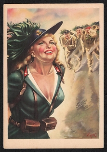1939-1945 Italy Fascist 'Woman in Military Uniform' World War II Propaganda Postcard
